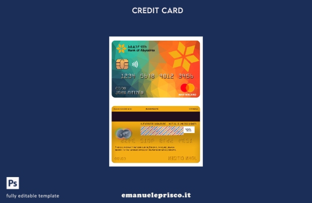 modello di carta master bancaria della Banca d'Abissinia in stile verificato